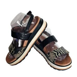 Wmns Vionic Brielle Ray Snakeskin Hook & Loop Sz 8 Black White Strappy Platform